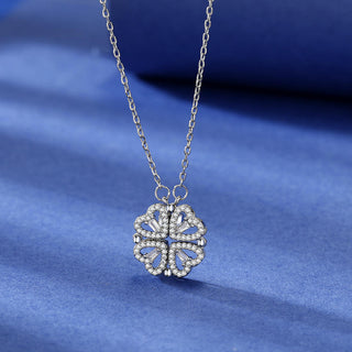Silver-Plated 2-in-1 Magnetic Crystals Studded Heart Shaped Pendant With Chain