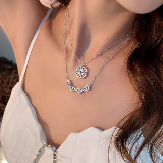 Silver-Plated 2-in-1 Magnetic Crystals Studded Heart Shaped Pendant With Chain