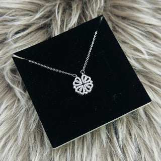 Silver-Plated 2-in-1 Magnetic Crystals Studded Heart Shaped Pendant With Chain