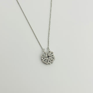 Silver-Plated 2-in-1 Magnetic Crystals Studded Heart Shaped Pendant With Chain