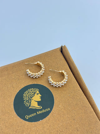 Queen White Pearl Medusa Golden Earrings.